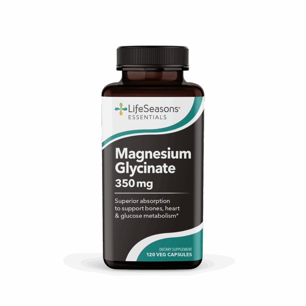 LifeSeasons Magnesium Glycinate supplement bottle for muscle relaxation and nervous system support